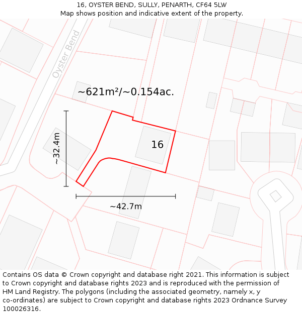 16, OYSTER BEND, SULLY, PENARTH, CF64 5LW: Plot and title map