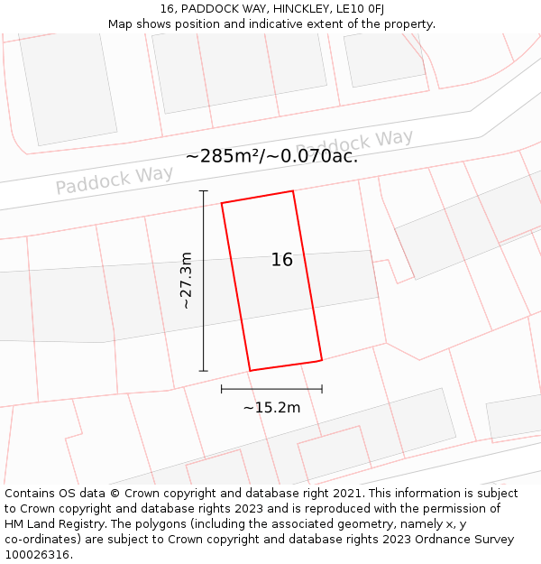 16, PADDOCK WAY, HINCKLEY, LE10 0FJ: Plot and title map