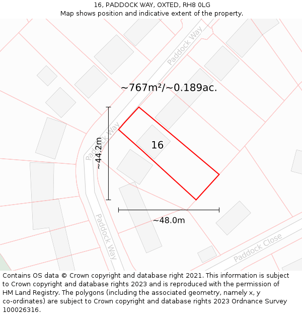 16, PADDOCK WAY, OXTED, RH8 0LG: Plot and title map