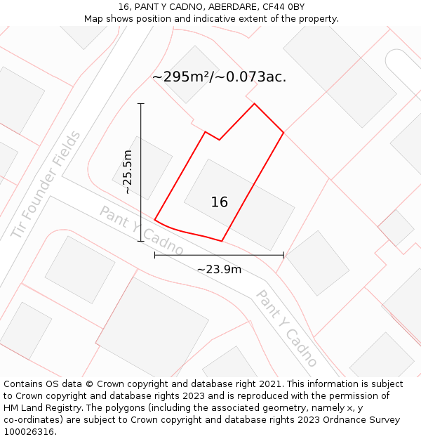 16, PANT Y CADNO, ABERDARE, CF44 0BY: Plot and title map