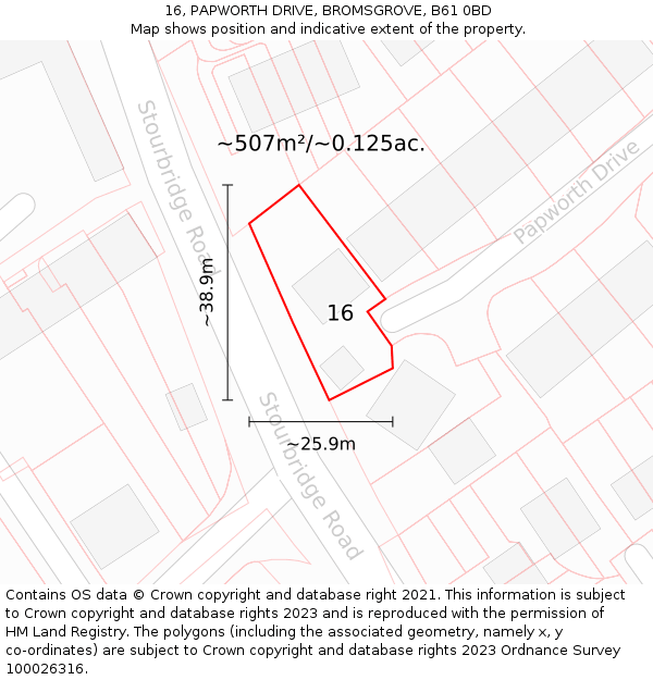 16, PAPWORTH DRIVE, BROMSGROVE, B61 0BD: Plot and title map