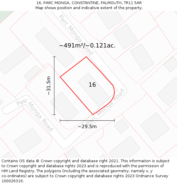 16, PARC MONGA, CONSTANTINE, FALMOUTH, TR11 5AR: Plot and title map