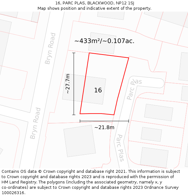 16, PARC PLAS, BLACKWOOD, NP12 1SJ: Plot and title map