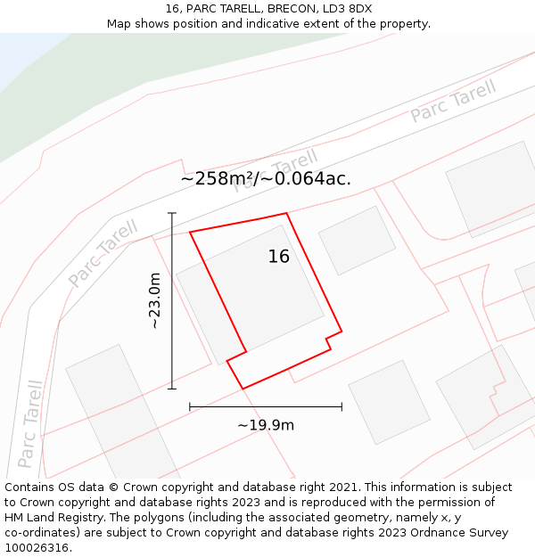 16, PARC TARELL, BRECON, LD3 8DX: Plot and title map