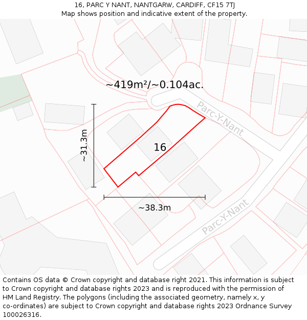 16, PARC Y NANT, NANTGARW, CARDIFF, CF15 7TJ: Plot and title map