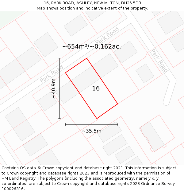 16, PARK ROAD, ASHLEY, NEW MILTON, BH25 5DR: Plot and title map