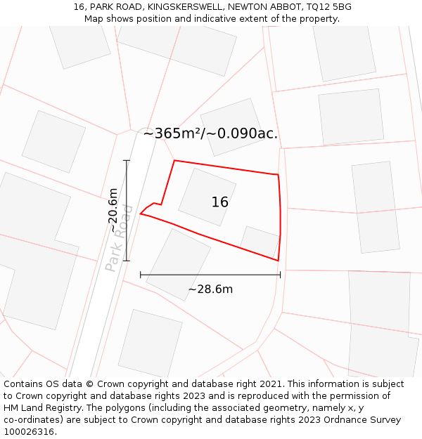 16, PARK ROAD, KINGSKERSWELL, NEWTON ABBOT, TQ12 5BG: Plot and title map