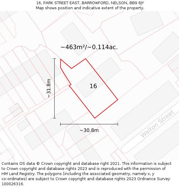 16, PARK STREET EAST, BARROWFORD, NELSON, BB9 6JY: Plot and title map
