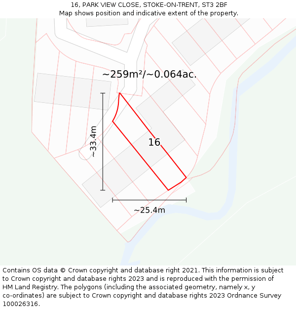 16, PARK VIEW CLOSE, STOKE-ON-TRENT, ST3 2BF: Plot and title map