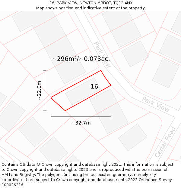 16, PARK VIEW, NEWTON ABBOT, TQ12 4NX: Plot and title map