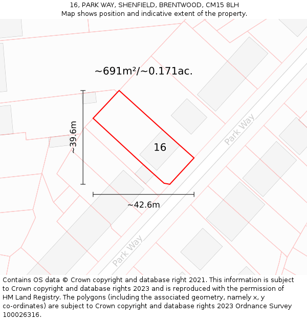 16, PARK WAY, SHENFIELD, BRENTWOOD, CM15 8LH: Plot and title map