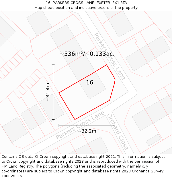 16, PARKERS CROSS LANE, EXETER, EX1 3TA: Plot and title map