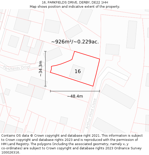 16, PARKFIELDS DRIVE, DERBY, DE22 1HH: Plot and title map