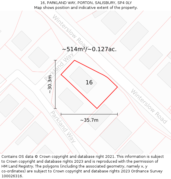 16, PARKLAND WAY, PORTON, SALISBURY, SP4 0LY: Plot and title map