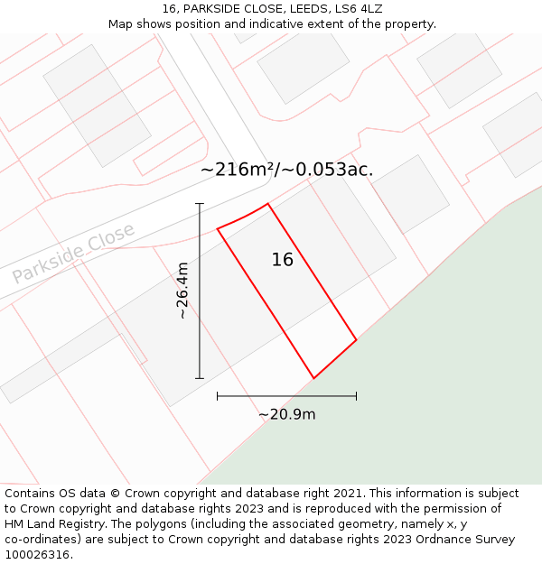 16, PARKSIDE CLOSE, LEEDS, LS6 4LZ: Plot and title map