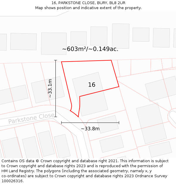 16, PARKSTONE CLOSE, BURY, BL8 2UR: Plot and title map