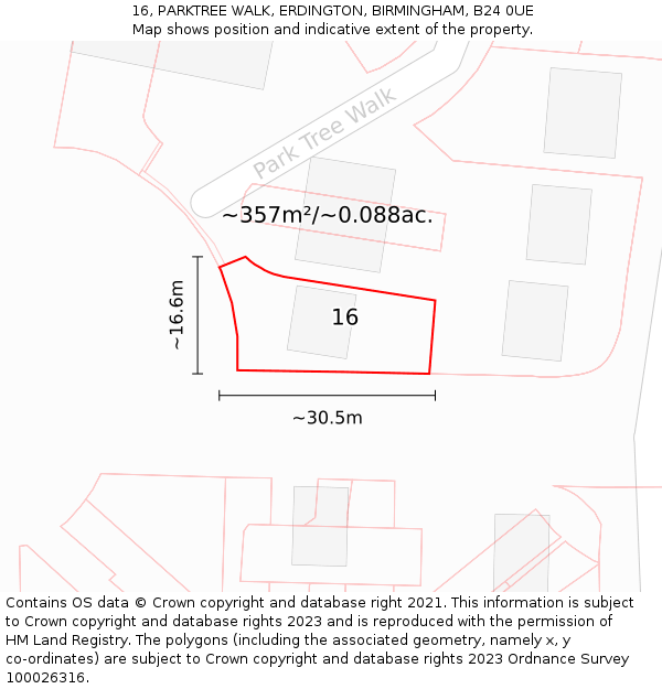 16, PARKTREE WALK, ERDINGTON, BIRMINGHAM, B24 0UE: Plot and title map