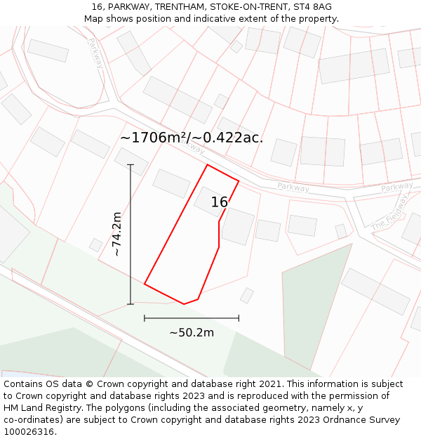 16, PARKWAY, TRENTHAM, STOKE-ON-TRENT, ST4 8AG: Plot and title map