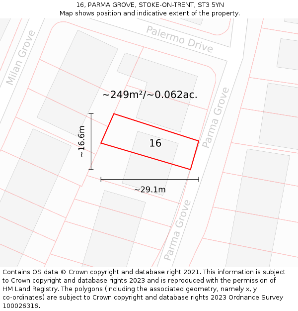 16, PARMA GROVE, STOKE-ON-TRENT, ST3 5YN: Plot and title map