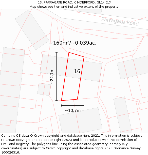 16, PARRAGATE ROAD, CINDERFORD, GL14 2LY: Plot and title map
