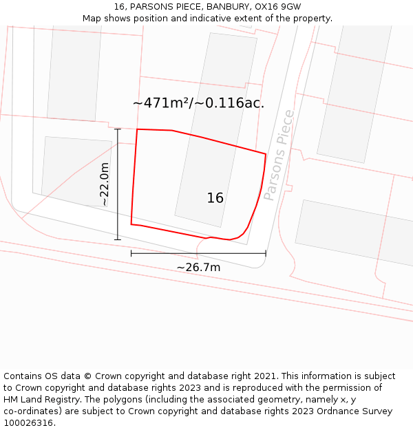 16, PARSONS PIECE, BANBURY, OX16 9GW: Plot and title map