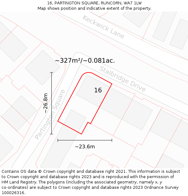 16, PARTINGTON SQUARE, RUNCORN, WA7 1LW: Plot and title map