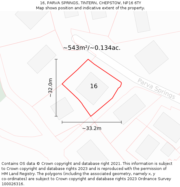 16, PARVA SPRINGS, TINTERN, CHEPSTOW, NP16 6TY: Plot and title map