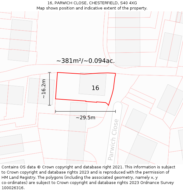 16, PARWICH CLOSE, CHESTERFIELD, S40 4XG: Plot and title map