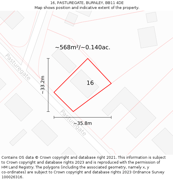 16, PASTUREGATE, BURNLEY, BB11 4DE: Plot and title map