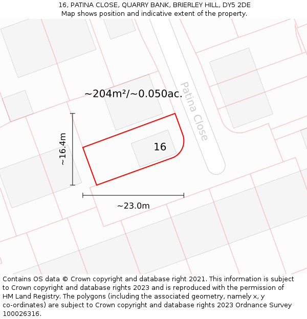 16, PATINA CLOSE, QUARRY BANK, BRIERLEY HILL, DY5 2DE: Plot and title map