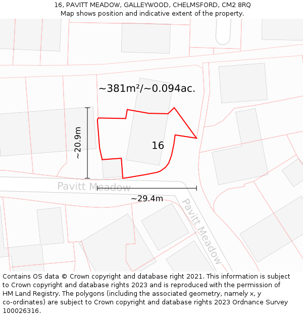 16, PAVITT MEADOW, GALLEYWOOD, CHELMSFORD, CM2 8RQ: Plot and title map