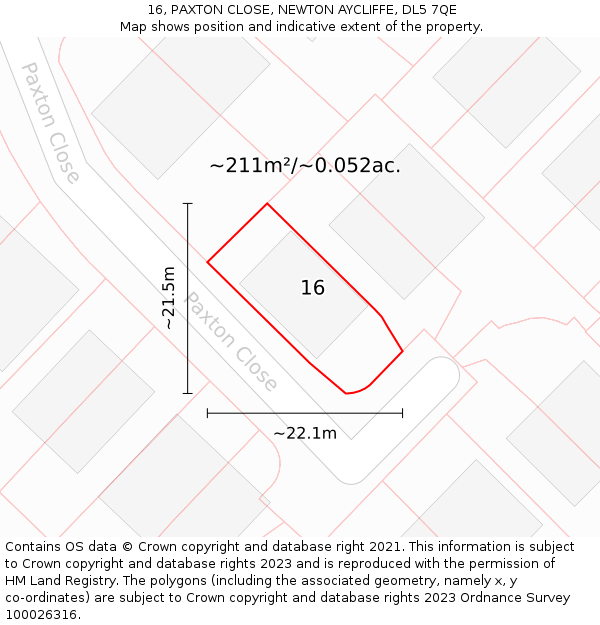 16, PAXTON CLOSE, NEWTON AYCLIFFE, DL5 7QE: Plot and title map