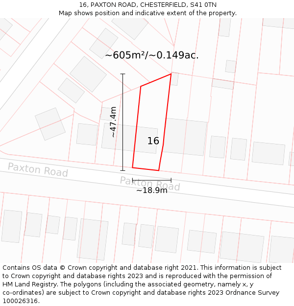 16, PAXTON ROAD, CHESTERFIELD, S41 0TN: Plot and title map