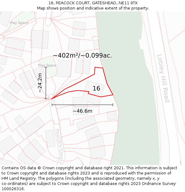 16, PEACOCK COURT, GATESHEAD, NE11 9TX: Plot and title map