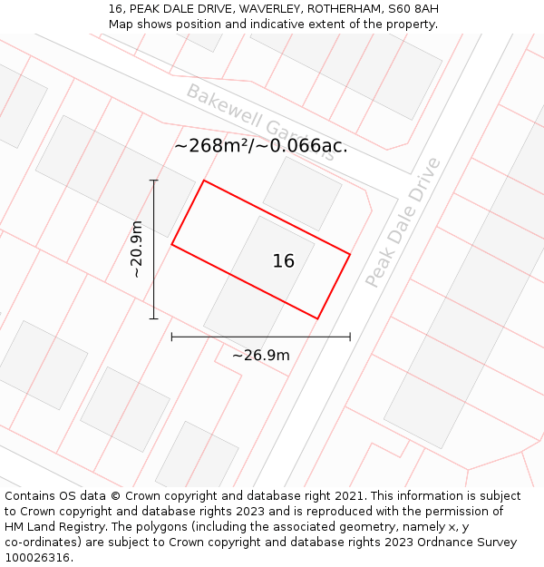 16, PEAK DALE DRIVE, WAVERLEY, ROTHERHAM, S60 8AH: Plot and title map