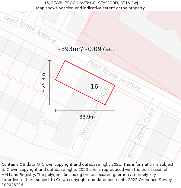 16, PEARL BROOK AVENUE, STAFFORD, ST16 3WJ: Plot and title map