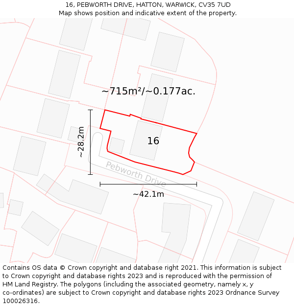 16, PEBWORTH DRIVE, HATTON, WARWICK, CV35 7UD: Plot and title map