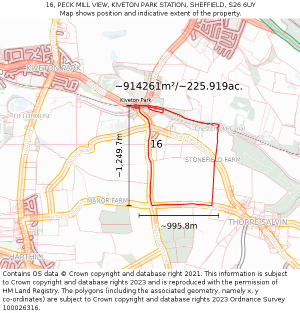 16, PECK MILL VIEW, KIVETON PARK STATION, SHEFFIELD, S26 6UY: Plot and title map