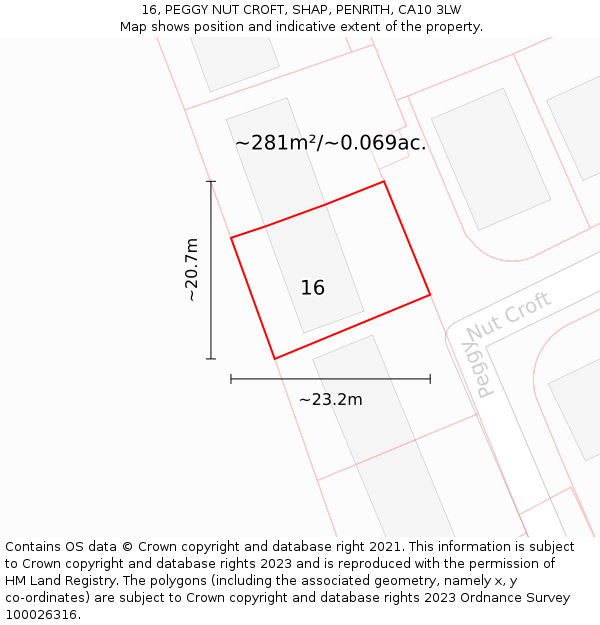 16, PEGGY NUT CROFT, SHAP, PENRITH, CA10 3LW: Plot and title map