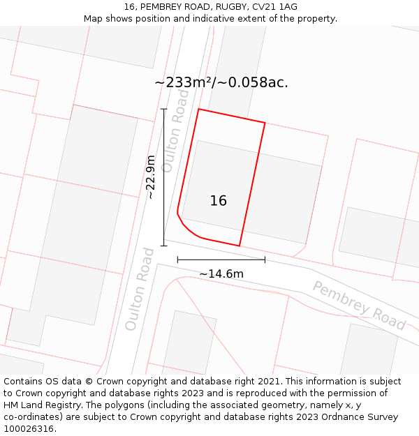 16, PEMBREY ROAD, RUGBY, CV21 1AG: Plot and title map