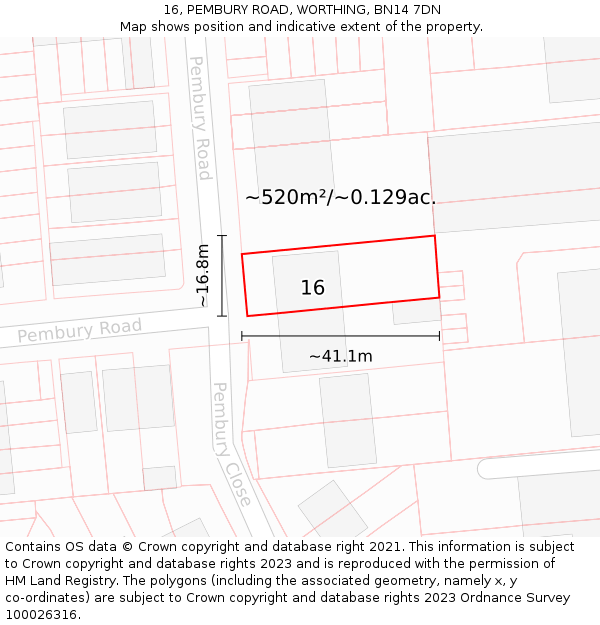 16, PEMBURY ROAD, WORTHING, BN14 7DN: Plot and title map