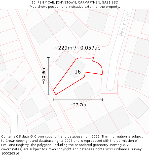 16, PEN Y CAE, JOHNSTOWN, CARMARTHEN, SA31 3SD: Plot and title map