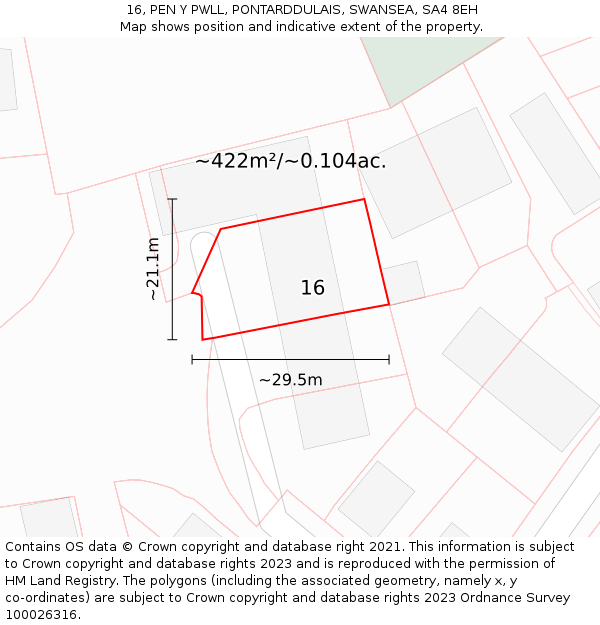 16, PEN Y PWLL, PONTARDDULAIS, SWANSEA, SA4 8EH: Plot and title map