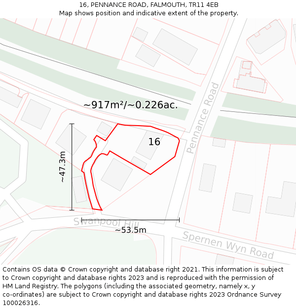 16, PENNANCE ROAD, FALMOUTH, TR11 4EB: Plot and title map