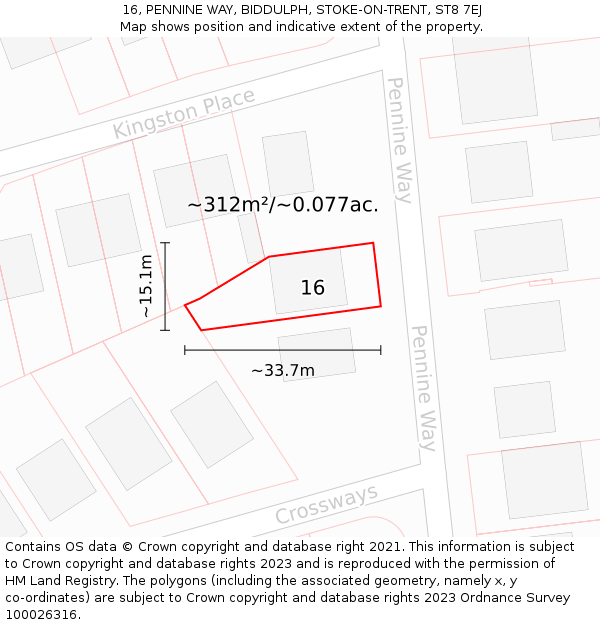 16, PENNINE WAY, BIDDULPH, STOKE-ON-TRENT, ST8 7EJ: Plot and title map