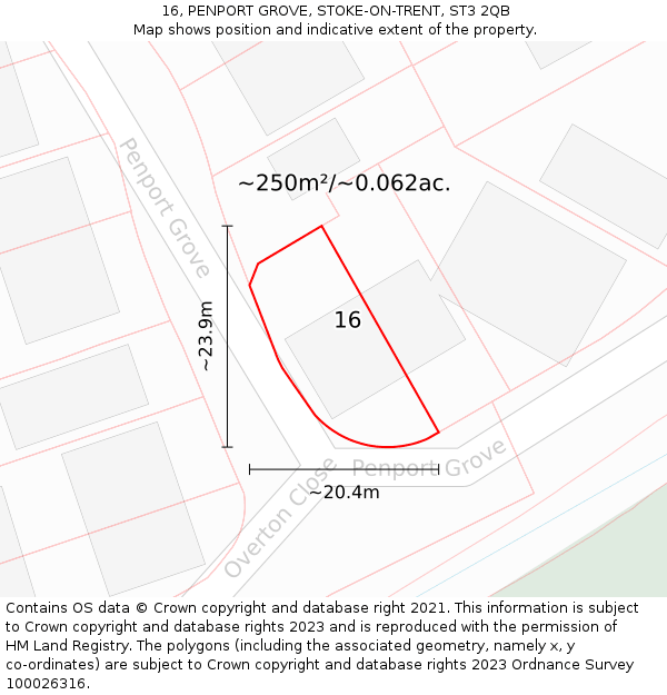 16, PENPORT GROVE, STOKE-ON-TRENT, ST3 2QB: Plot and title map