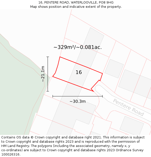 16, PENTERE ROAD, WATERLOOVILLE, PO8 9HG: Plot and title map