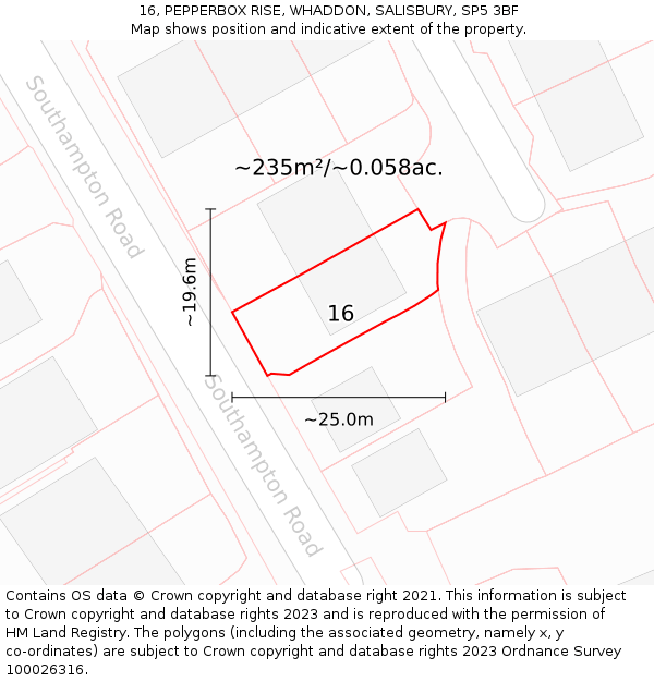 16, PEPPERBOX RISE, WHADDON, SALISBURY, SP5 3BF: Plot and title map