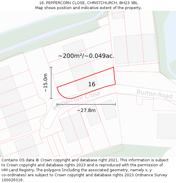 16, PEPPERCORN CLOSE, CHRISTCHURCH, BH23 3BL: Plot and title map