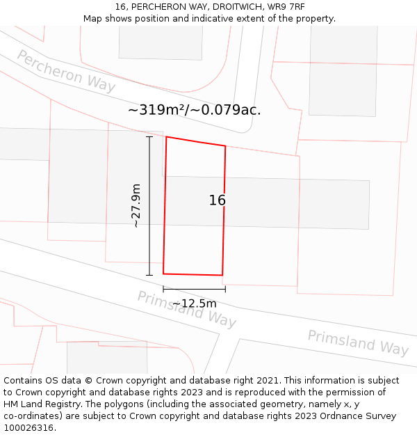 16, PERCHERON WAY, DROITWICH, WR9 7RF: Plot and title map